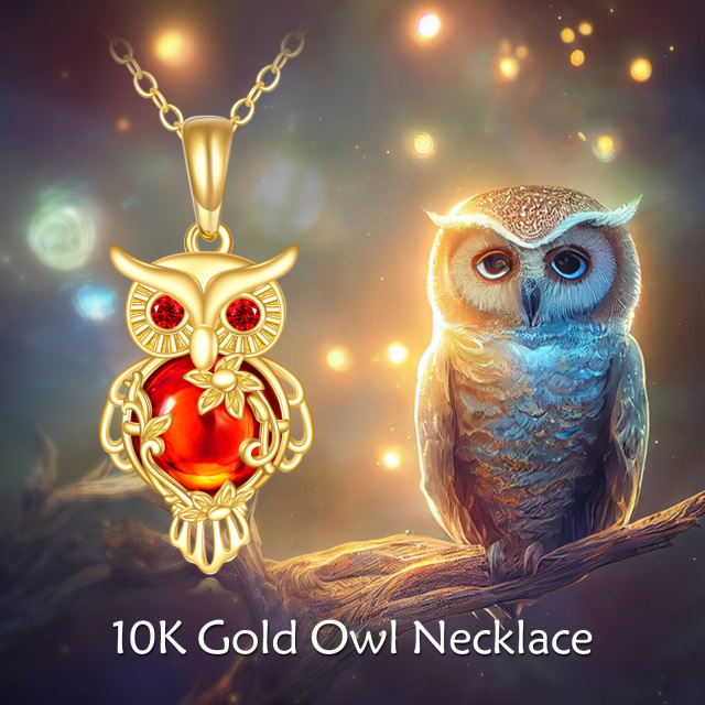 10K Gold Cubic Zirconia Owl Pendant Necklace-5