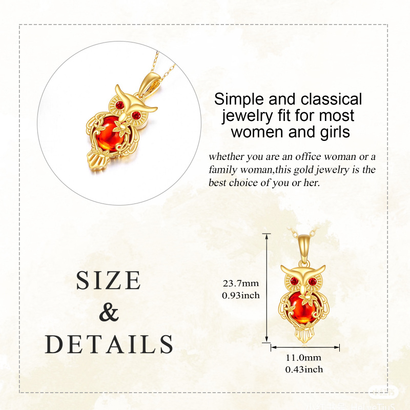 Colar com pingente de coruja em zircónio cúbico em ouro de 18K-6