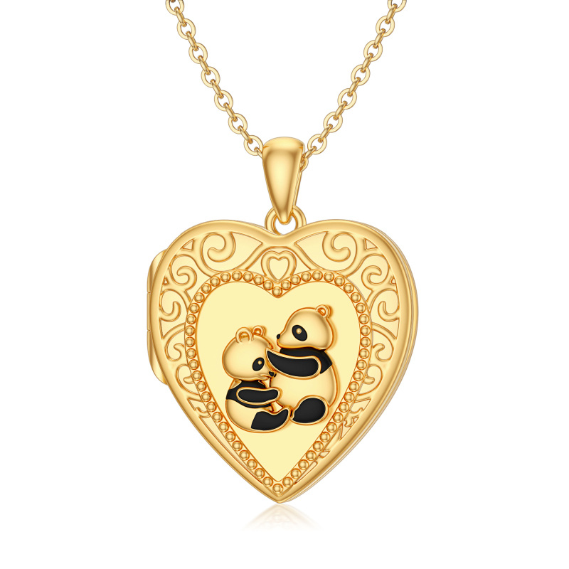 10K Gold Panda Personalized Photo Locket Necklace-10