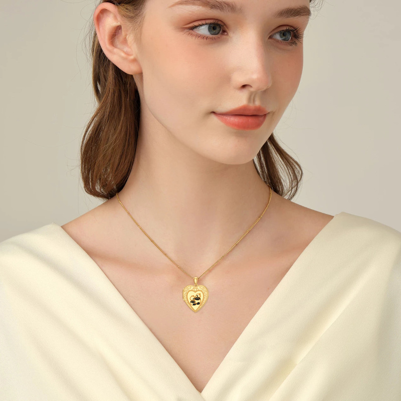 Colar com pendente personalizado em ouro branco 10K com panda e foto-2