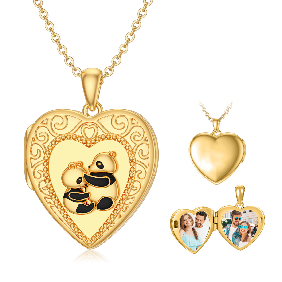 10K Gold Panda Personalized Photo Locket Necklace-3