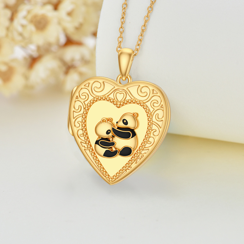 Colar com pendente personalizado em ouro branco 10K com panda e foto-5