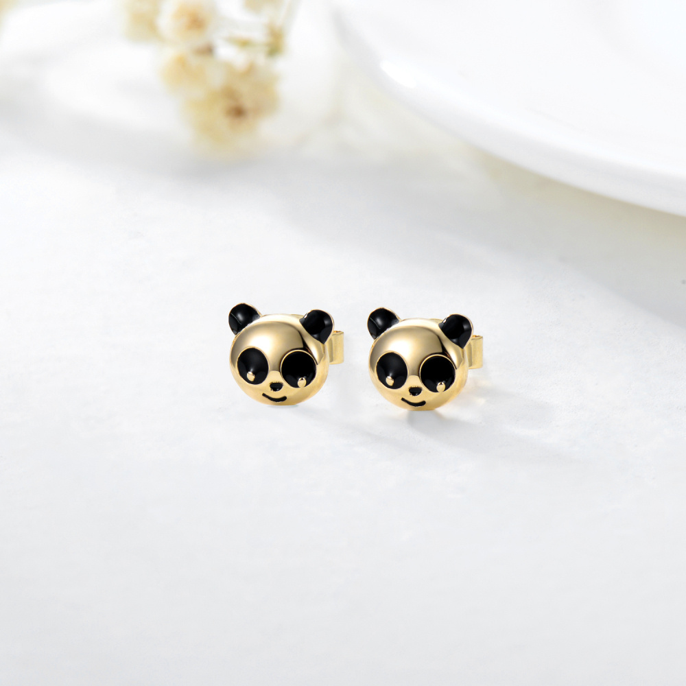 Boucles d'oreilles à tige panda en or 10 carats-3