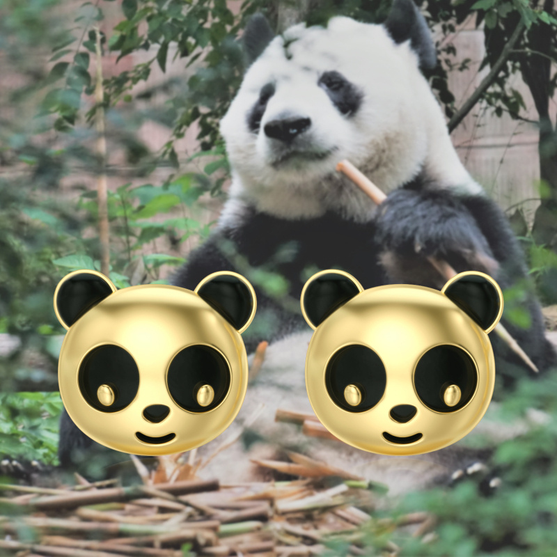 14K Gold Panda Stud Earrings-4