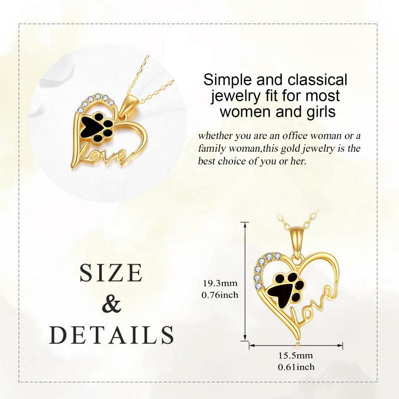 14K Gold Pfote & Herz-Anhänger Halskette mit eingraviertem Wort-5