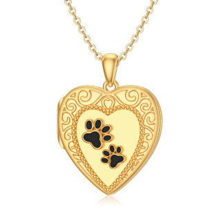 10K Gold Paw & Heart Pendant Personalized Photo Locket Necklace-16