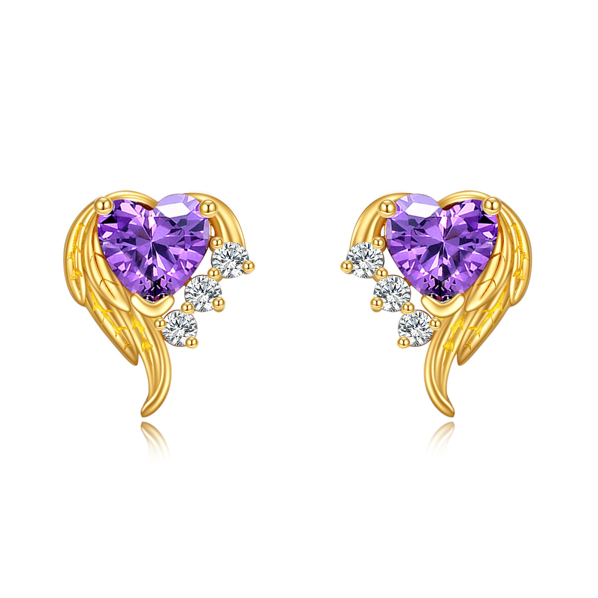 10K Gold Zircon Heart Drop Earrings-1