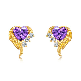 10K Gold Zircon Heart Drop Earrings-19