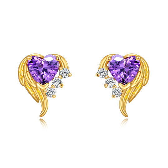 10K Gold Zircon Heart Drop Earrings