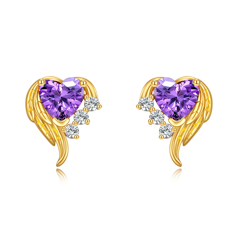 10K Gold Zircon Heart Drop Earrings-13