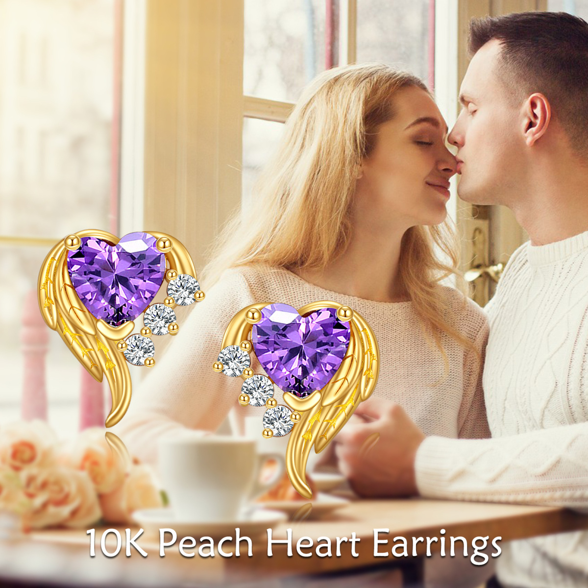 10K Gold Zircon Heart Drop Earrings-4