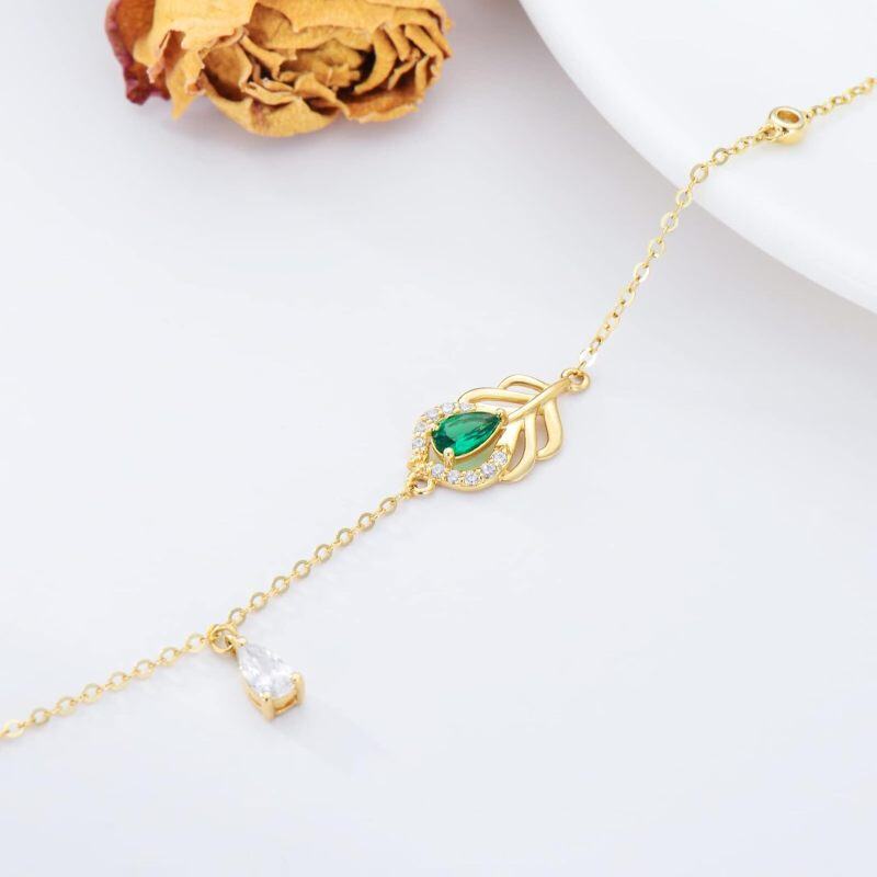 Bracelet à breloques en or blanc 10 carats avec zircon cubique, motif paon et plume-2