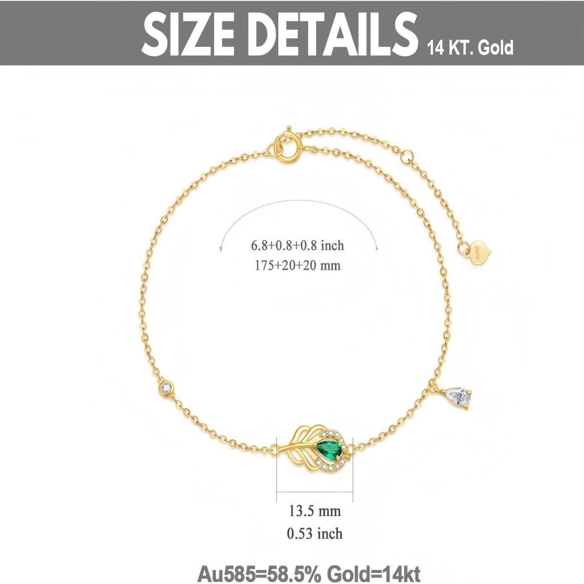 10K Gold Cubic Zirconia Peacock & Feather Bracelet for Women-3
