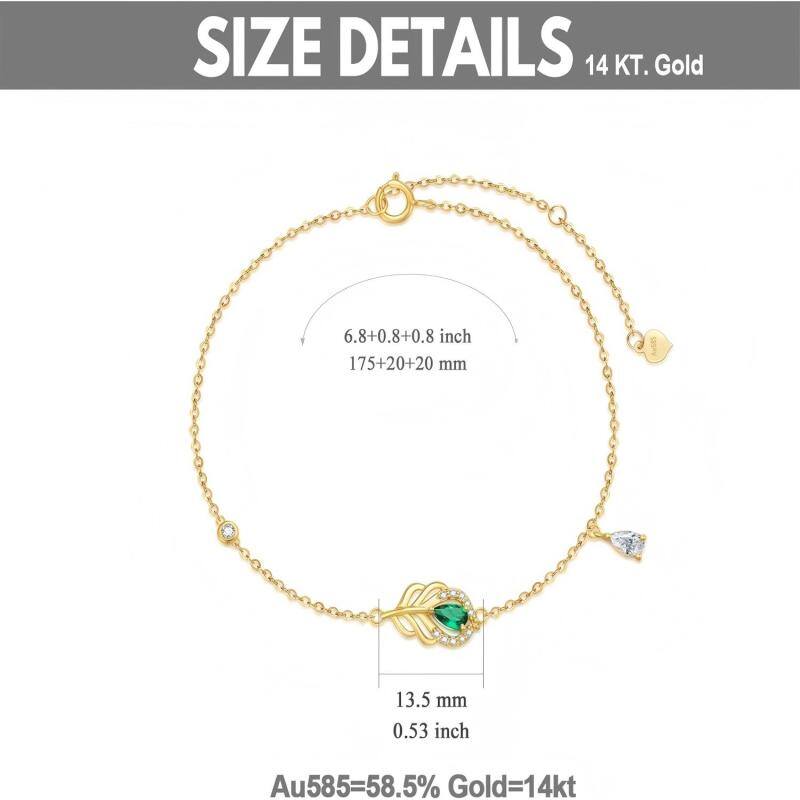 Bracelet à breloques en or blanc 10 carats avec zircon cubique, motif paon et plume-3