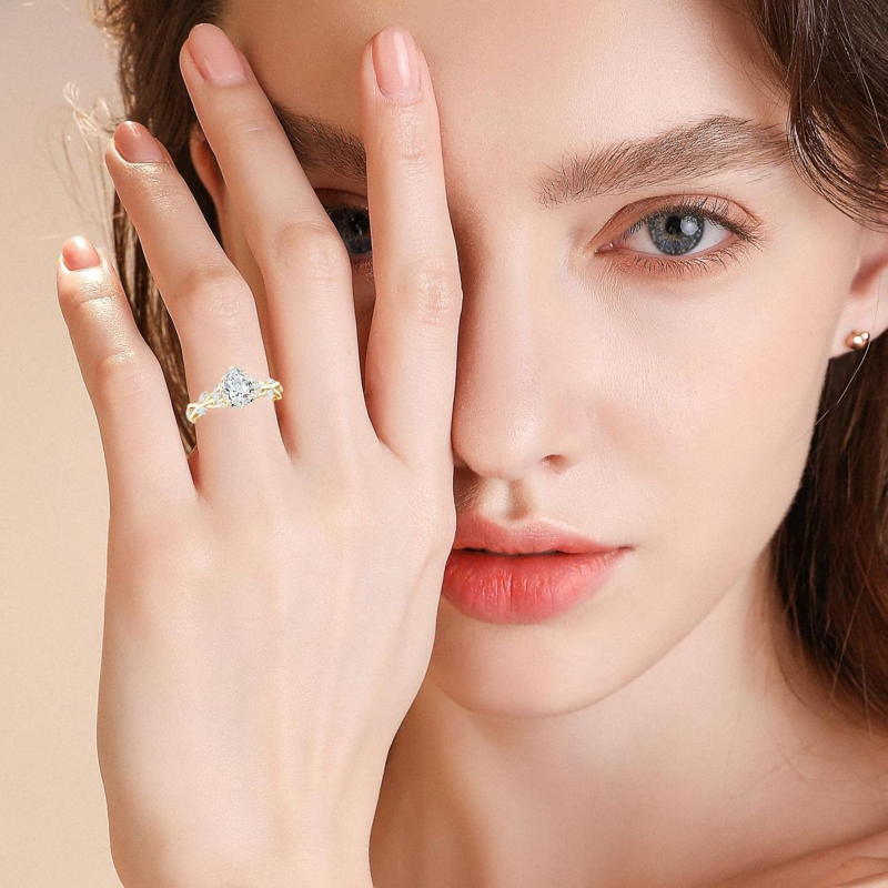 10K Gold Pear Cut Custom Engagement Ring Promise Bride Band-3