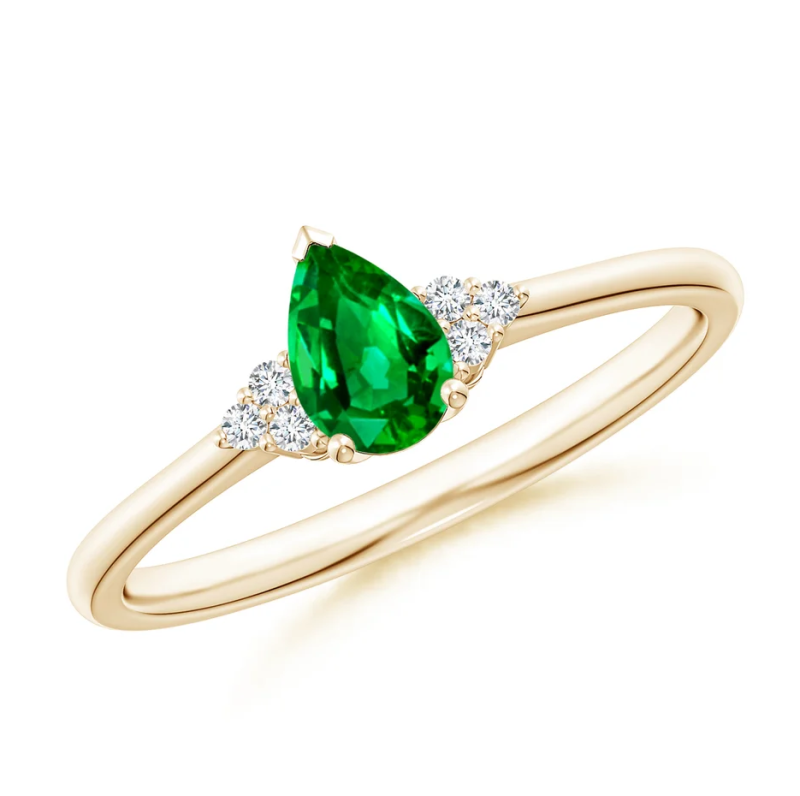 10K Gold Pear Cut Emerald & 0.05 CT.T.W. Trio Diamond Engagement Band-1