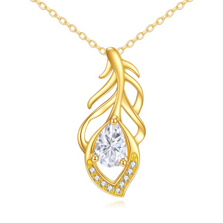 10K Gold Pear Cubic Zirconia Feather Pendant Necklace-1