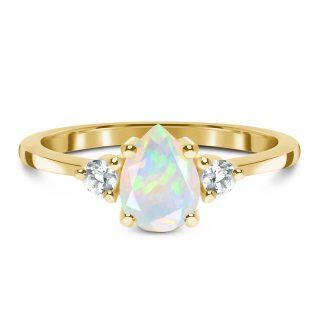 10K Gold Pear Shaped Opal Couple & Drop Shape Engagement Ring-5