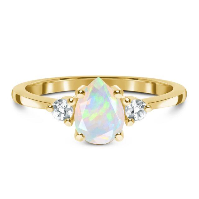 10K Gold Pear Shaped Opal Couple & Drop Shape Engagement Ring-4