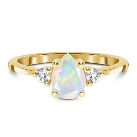 Bague de fiançailles en or 10 carats avec opale en forme de poire et forme de goutte