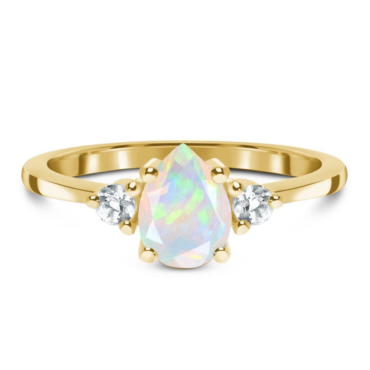 10K Gold Pear Shaped Opal Couple & Drop Shape Engagement Ring-2