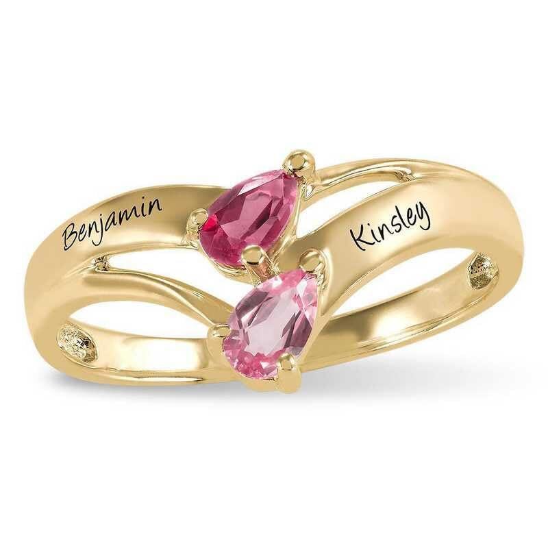 10K Gold Pear Shaped Personalized Birthstone & Personalized Engraving Birthstone Ring-19