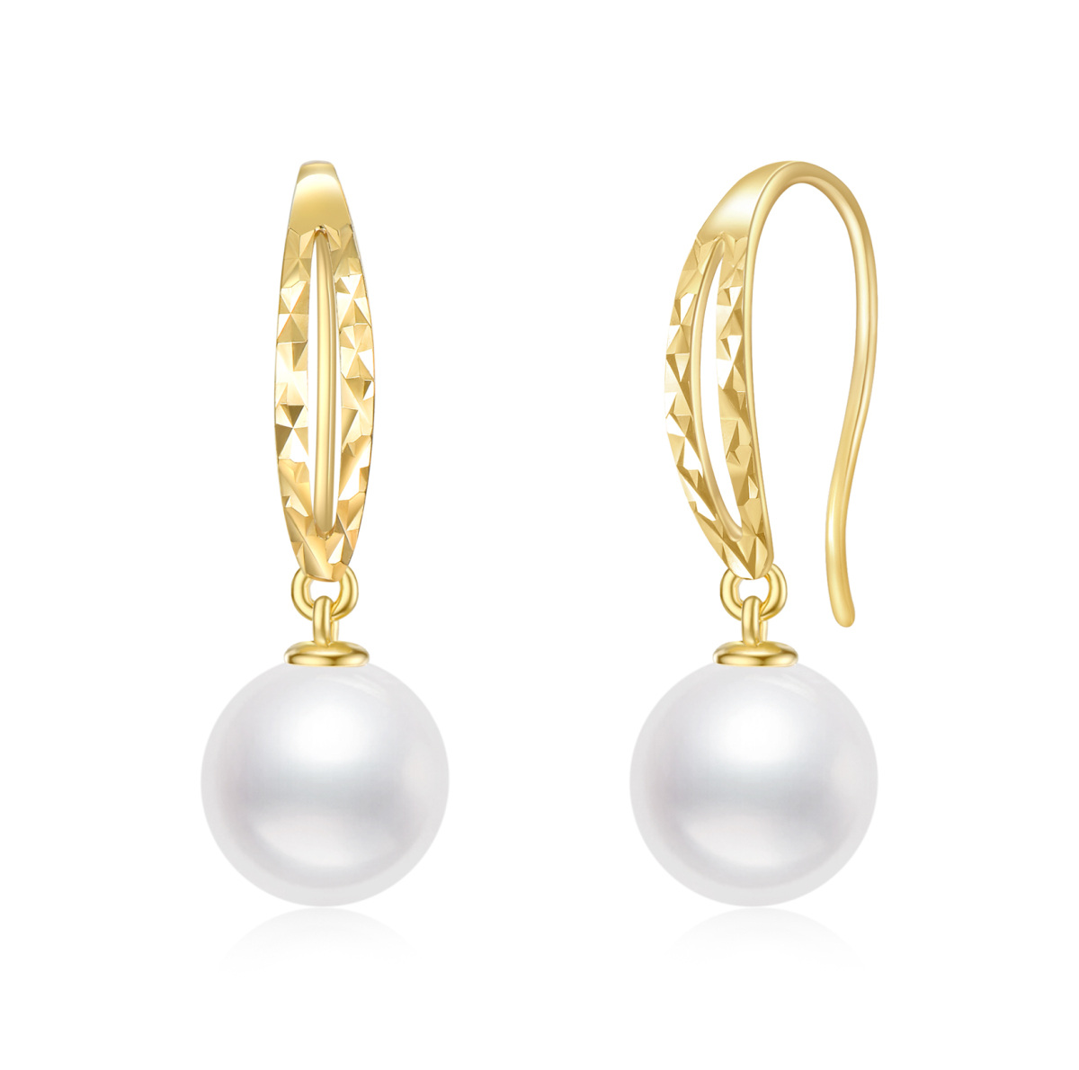 18K Gold Pearl Bead Drop Earrings-1