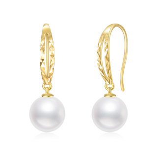 10K Gold Pearl Bead Drop Earrings-1