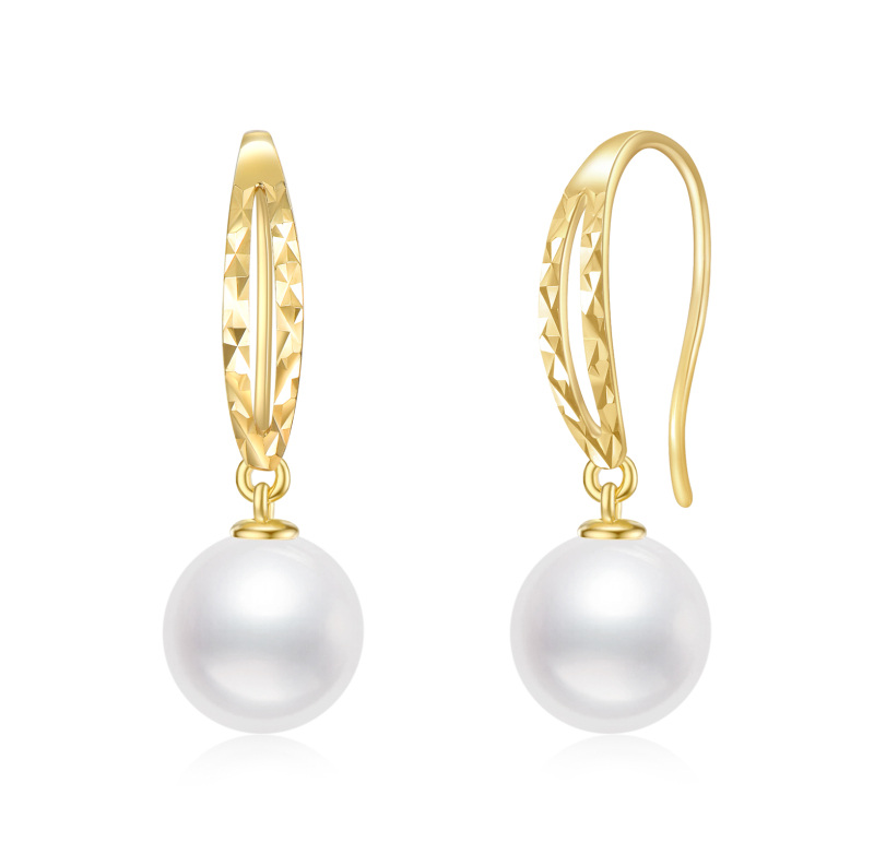 10K Gold Pearl Bead Drop Earrings-16