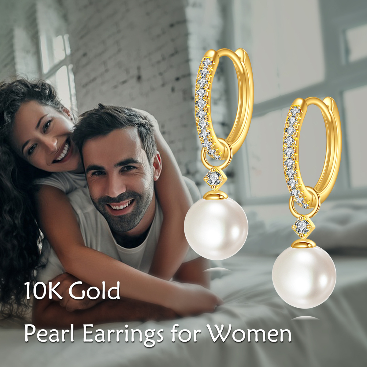 10K Gold Pearl Bead Drop Earrings-6