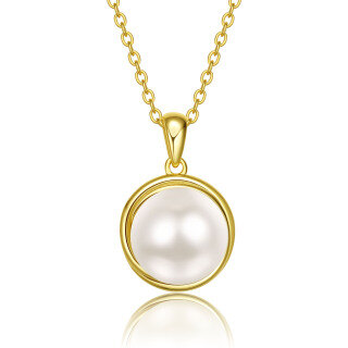 10K Gold Pearl Bead Pendant Necklace-50