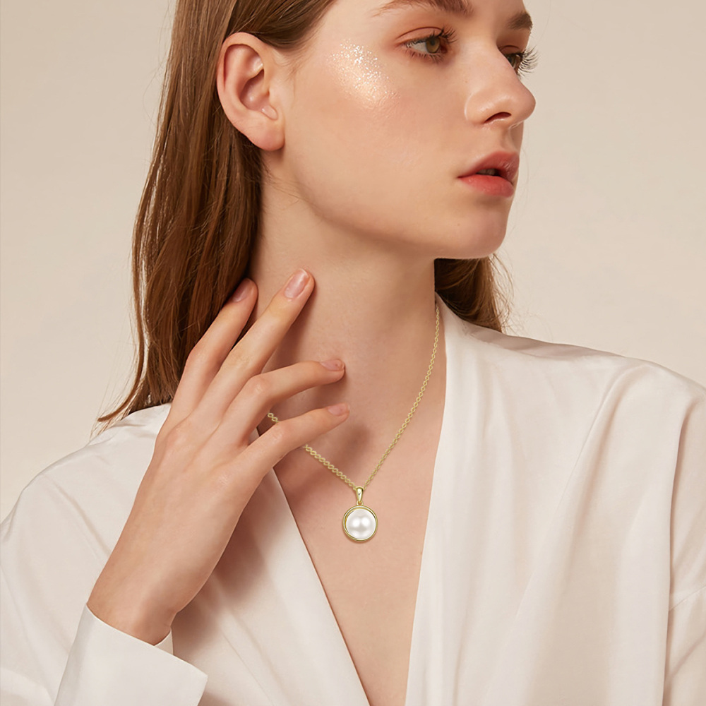 10K Gold Pearl Bead Pendant Necklace-2