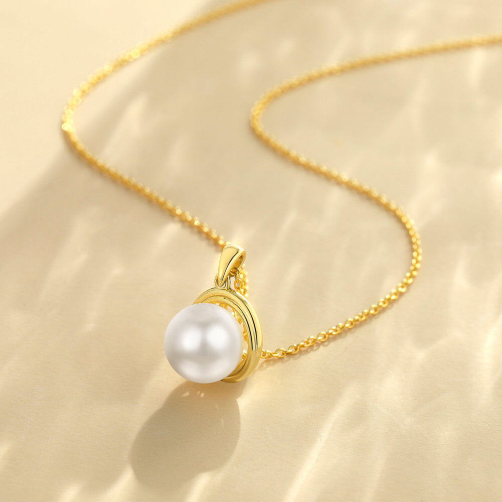 10K Gold Pearl Bead Pendant Necklace-3