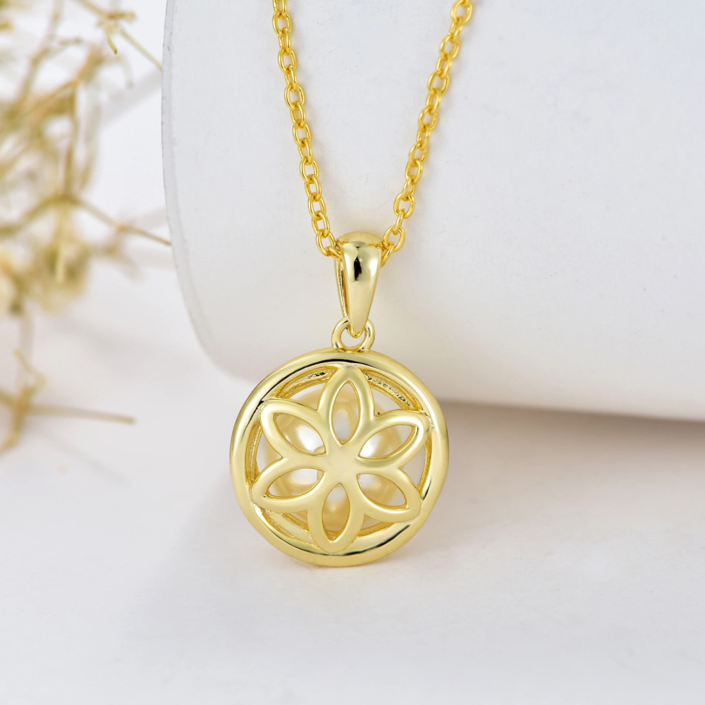 10K Gold Pearl Bead Pendant Necklace-4