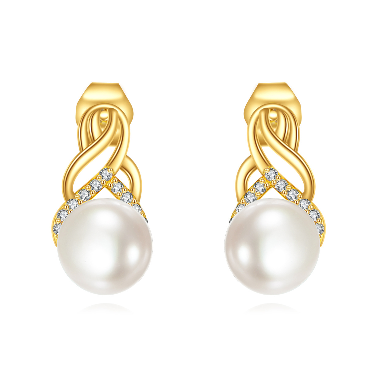 10K Gold Pearl Celtic Knot Stud Earrings-1