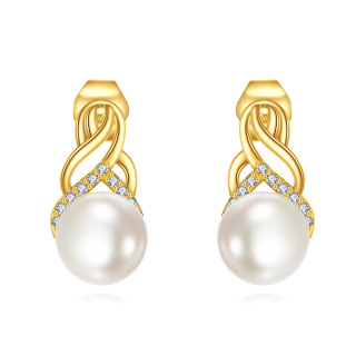 10K Gold Pearl Celtic Knot Stud Earrings-2