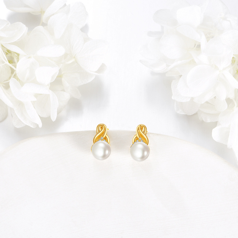 10K witgouden parel Keltische knoop oorbellen-3