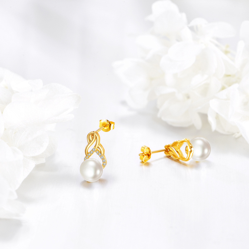 10K witgouden parel Keltische knoop oorbellen-4