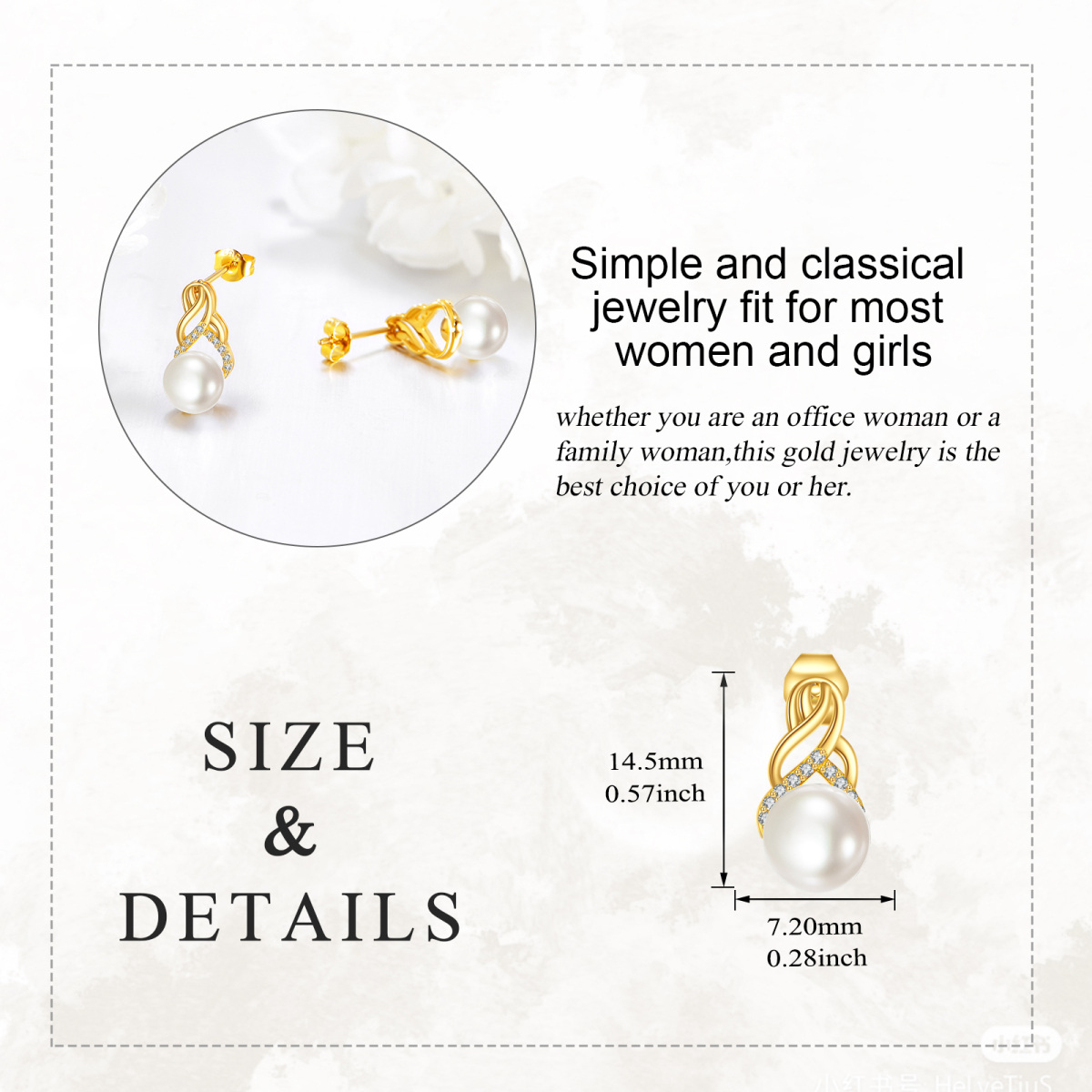 10K Gold Pearl Celtic Knot Stud Earrings-5