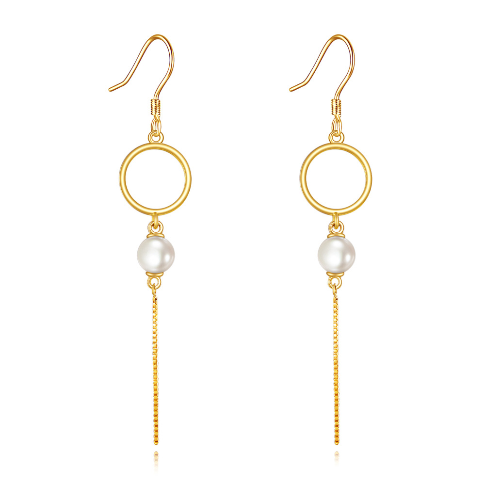10K Gold Pearl Circle Drop Earrings-1