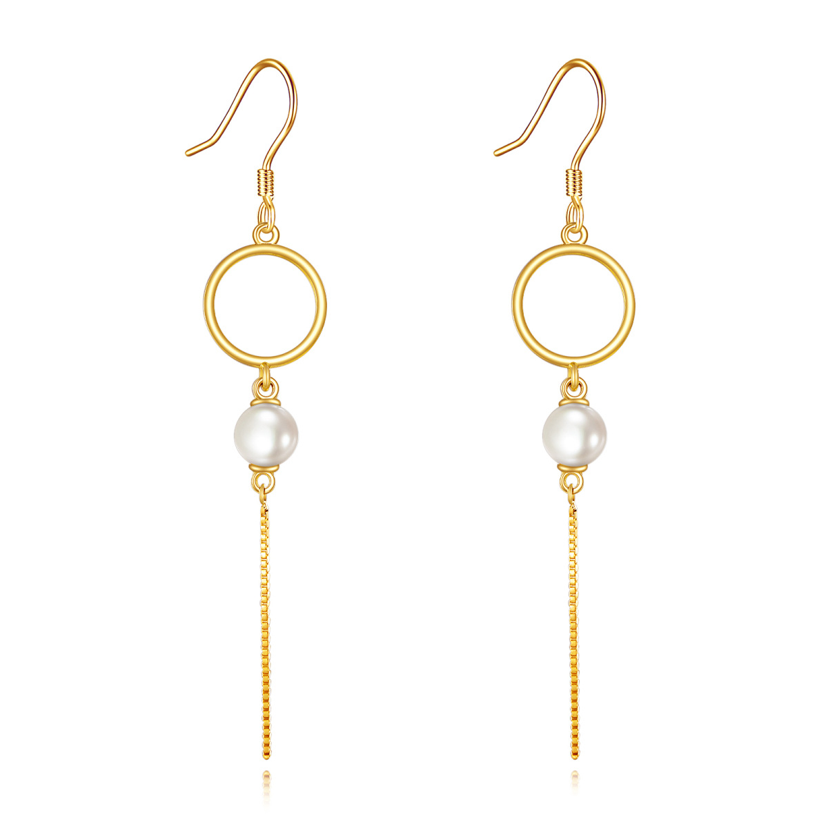 14K Gold Pearl Circle Drop Earrings-1