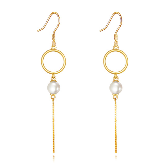 10K Gold Pearl Circle Drop Earrings