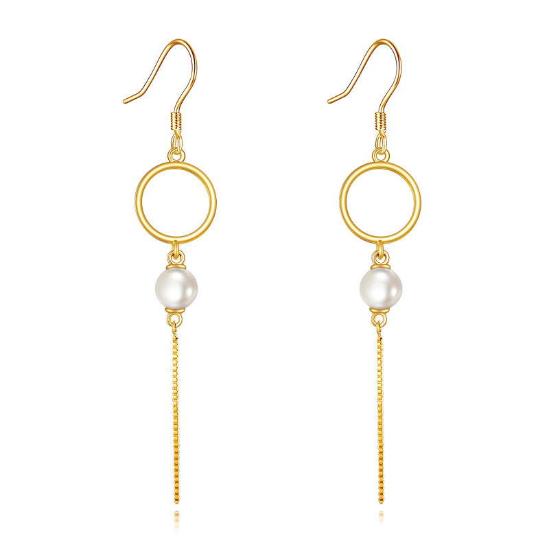 10K Gold Pearl Circle Drop Earrings-11