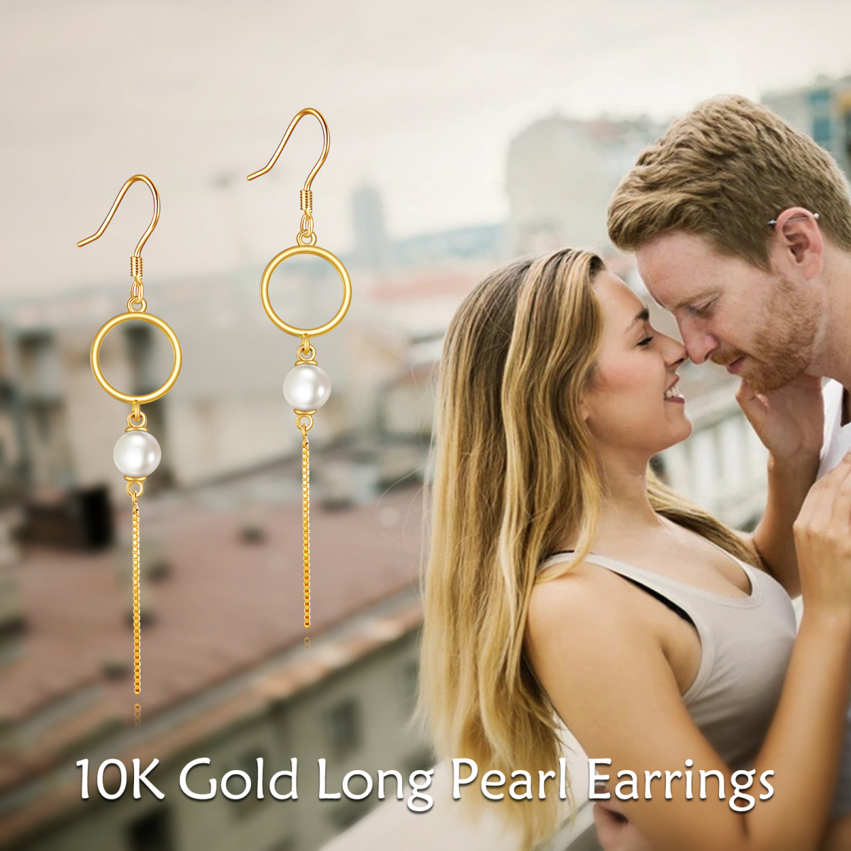 10K Gold Pearl Circle Drop Earrings-6