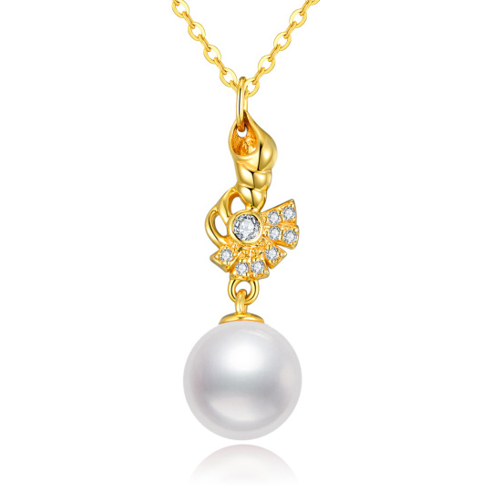 10K Gold Pearl & Cubic Zirconia Conch Pendant Necklace