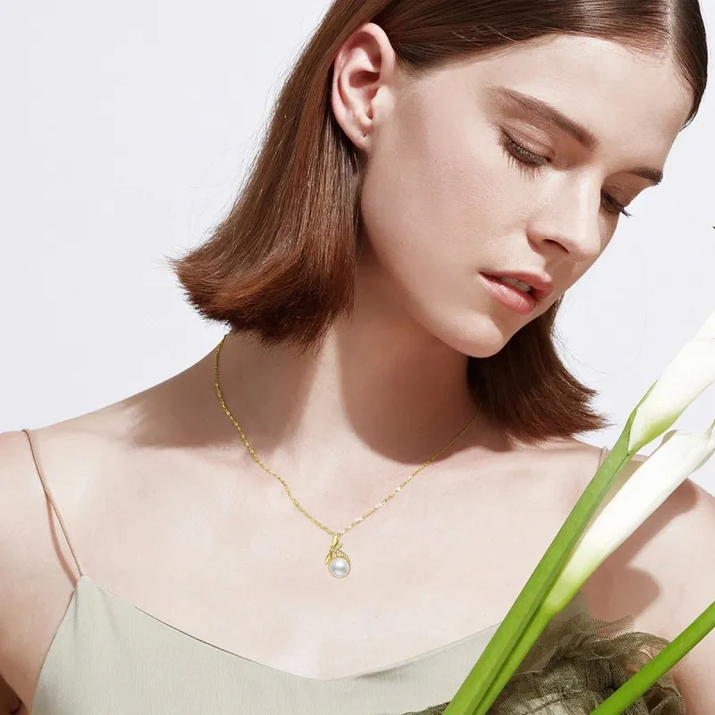 Colar com pingente de libélula pérola em ouro 14K-2