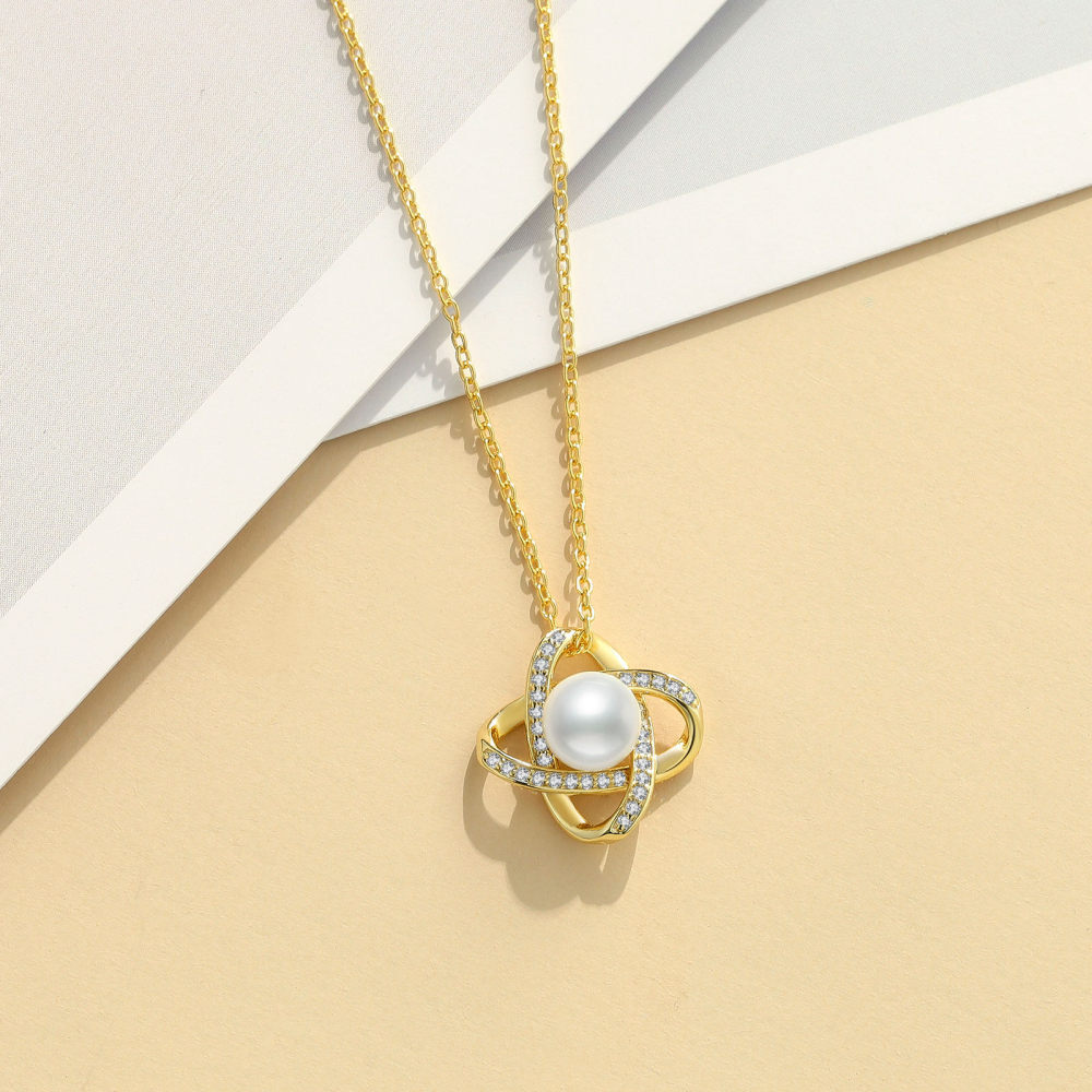 Collier avec pendentif trèfle à quatre feuilles en or 10 carats et zircone cubique pour femme-3