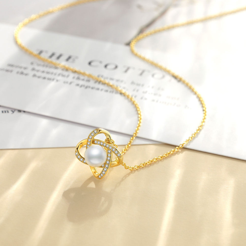 Collier avec pendentif trèfle à quatre feuilles en or 10 carats et zircone cubique pour femme-4