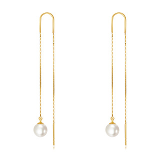 10K Gold Pearl Bead Climber Earrings-37