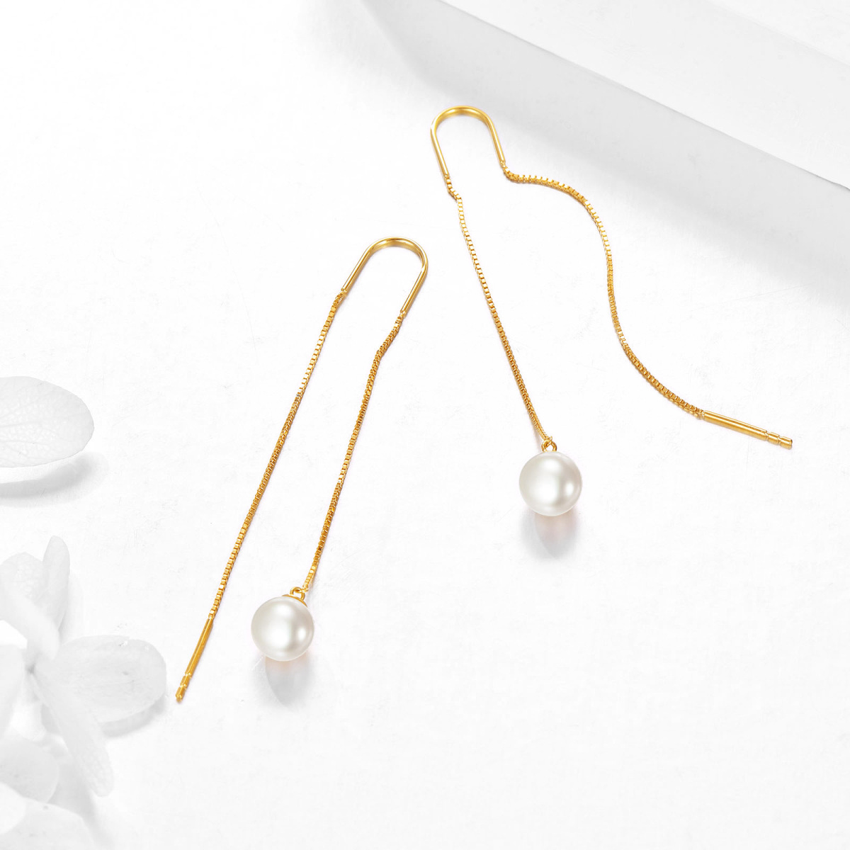 10K Gold Pearl Bead Climber Earrings-4